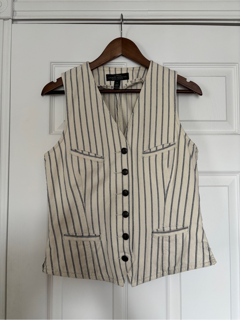 Striped Cream & Navy Button Front Vest
